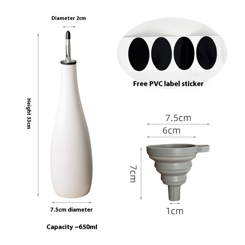 Ceramic Oil Pot with Funnel & Brush – 650ml Sealed Dispenser