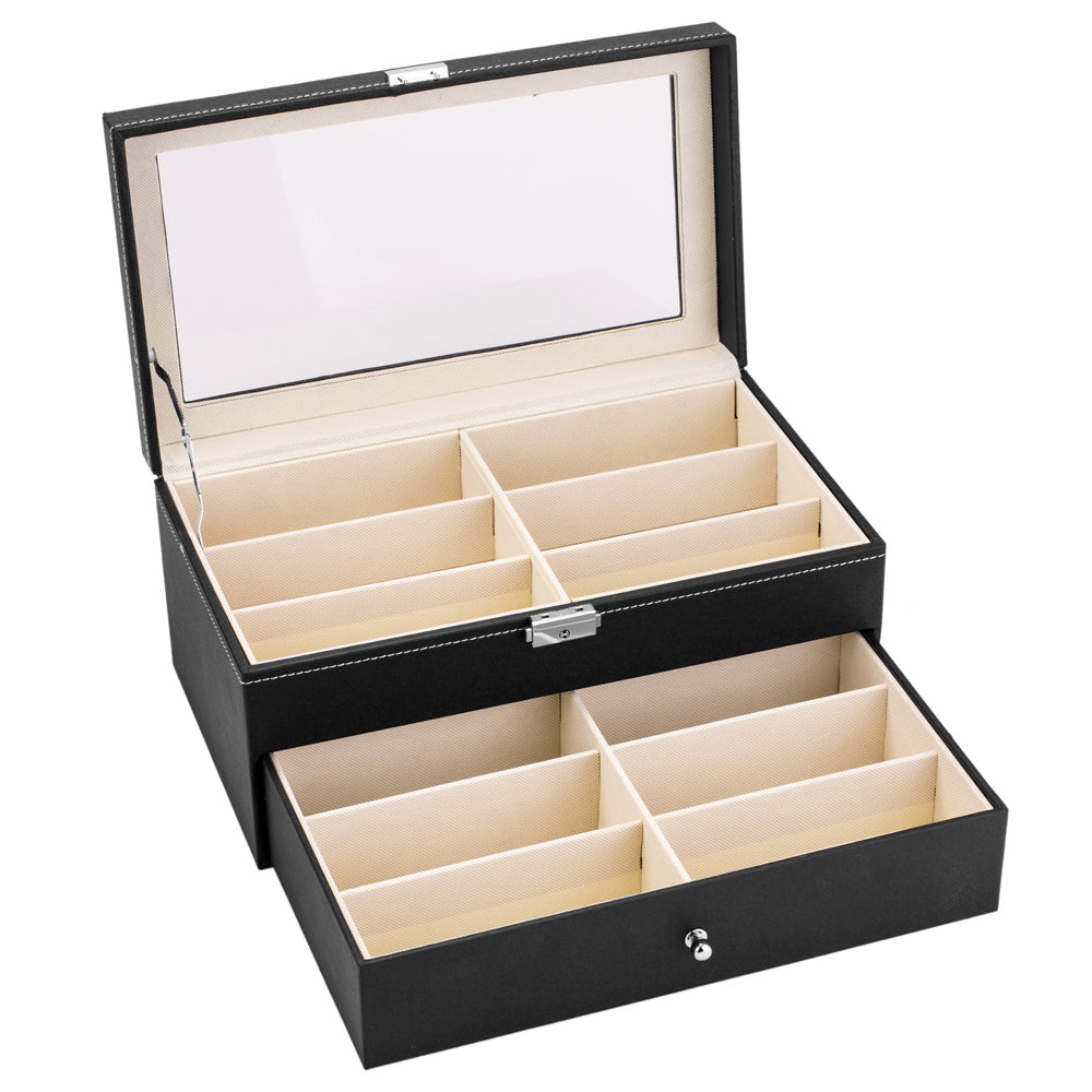 Double-Layer Glasses Display Case – 12-Grid Dust-Proof Eyewear Organiser