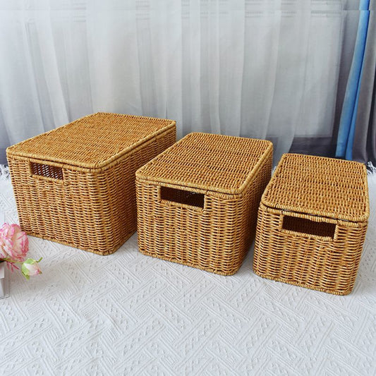 Rattan Storage Basket with Lid – Handwoven Home Organiser