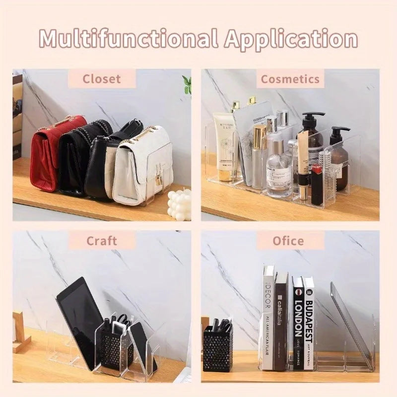 Clear Acrylic Handbag Organiser with Customisable Dividers | Transparent Modular Shelf