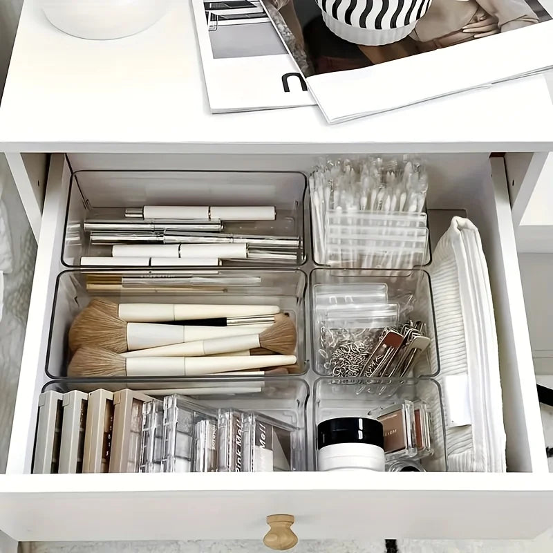 Clear Makeup Organiser Set of 7 | Stackable Drawer Dividers for Cosmetics & Desk Storage