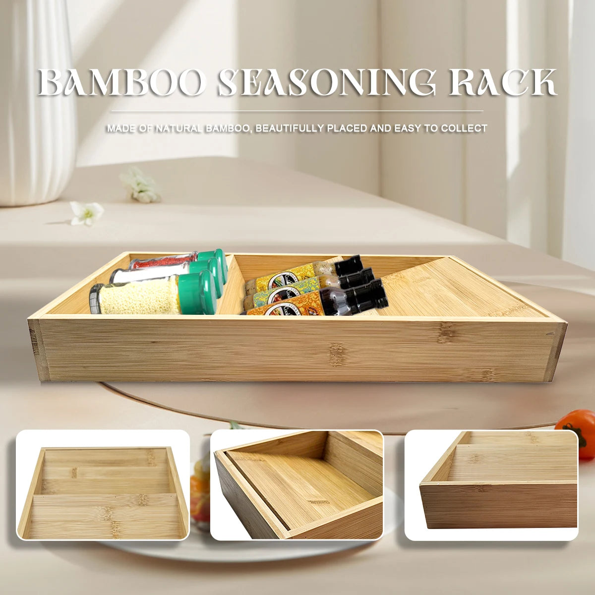 Bamboo 3-Tier Countertop Spice Rack & Kitchen Drawer Organiser