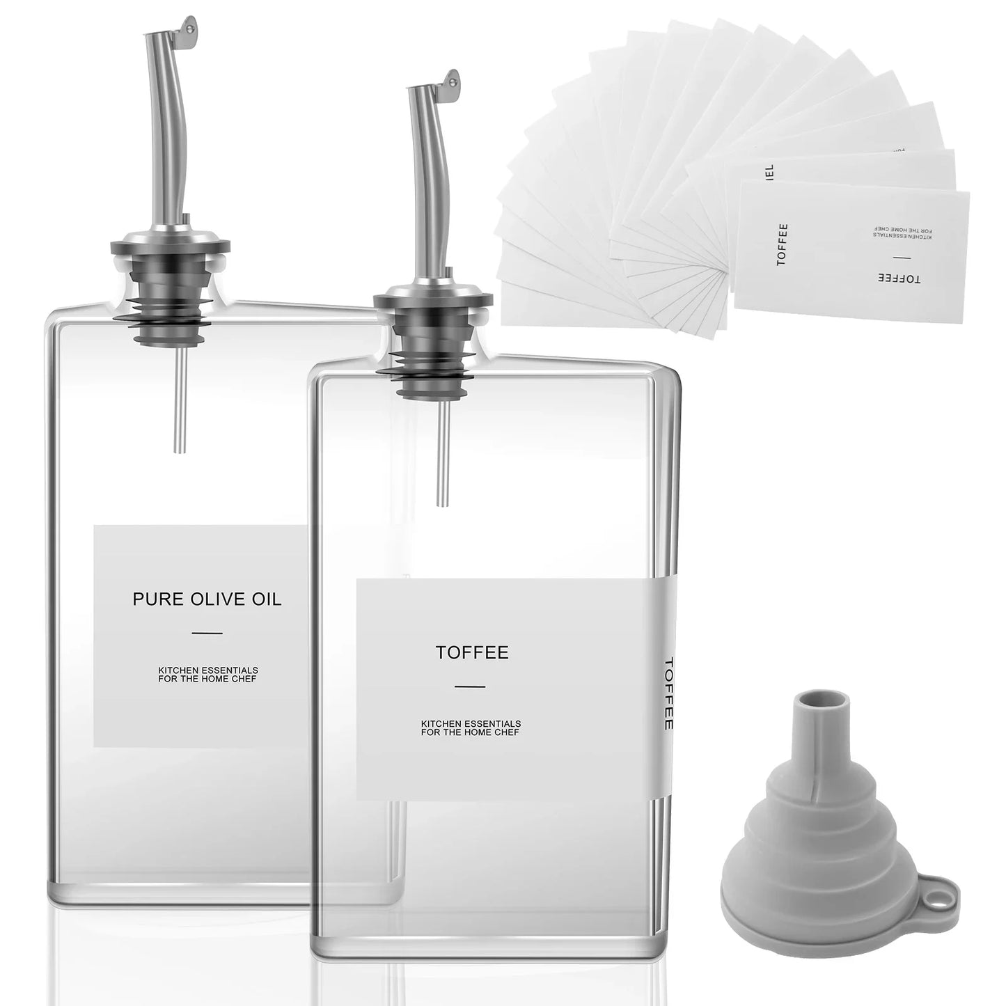 Glass Olive Oil Dispenser Bottles 350ml | Set of 2 with Precision Nozzle & Labels