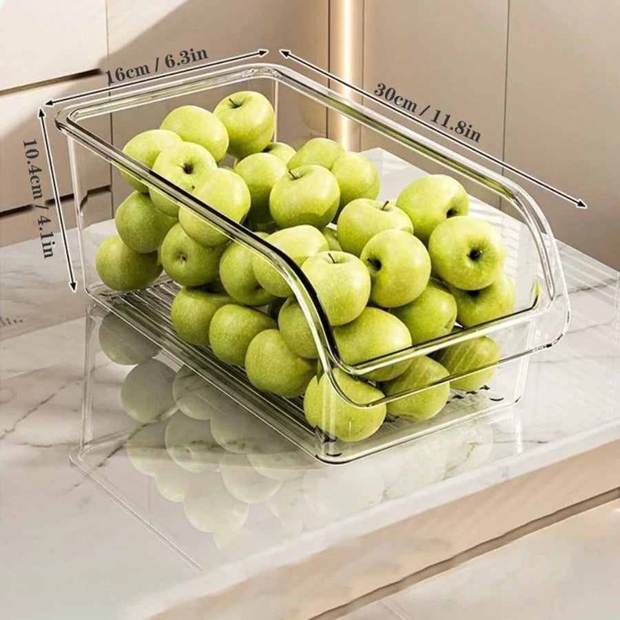 Clear Fridge Organiser Bin | Refrigerator Storage Container for Fruit, Veg, Food & Drinks