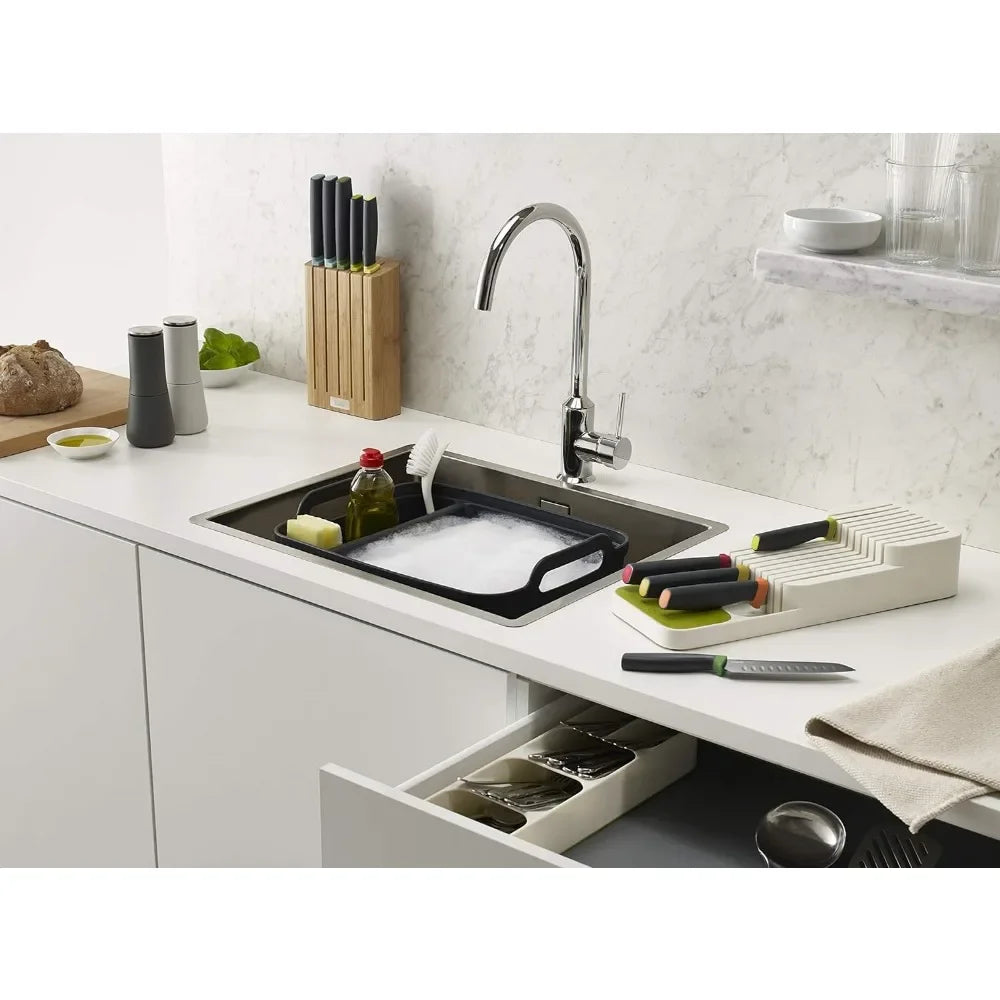 Kitchen Drawer Knife Organiser Tray | 9-Slot 2-Level Block Rack | Holds Up to 18 Knives
