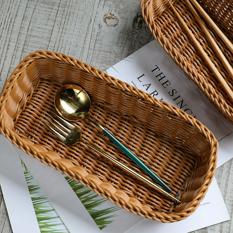 Rattan-Style Chopstick & Cutlery Holder – Woven Drain Tableware Basket