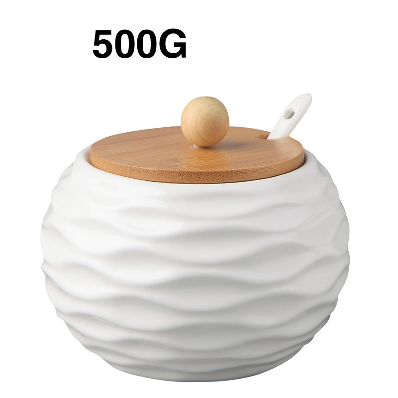Ceramic Seasoning Jar with Bamboo Lid – Kitchen Spice Container