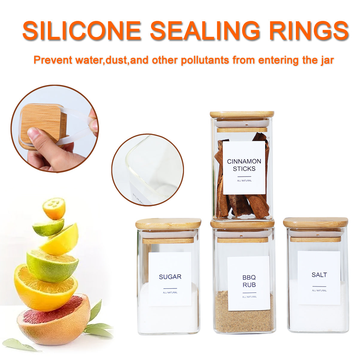 Square Glass Spice Jar Set – 12 Jars with 72 Labels