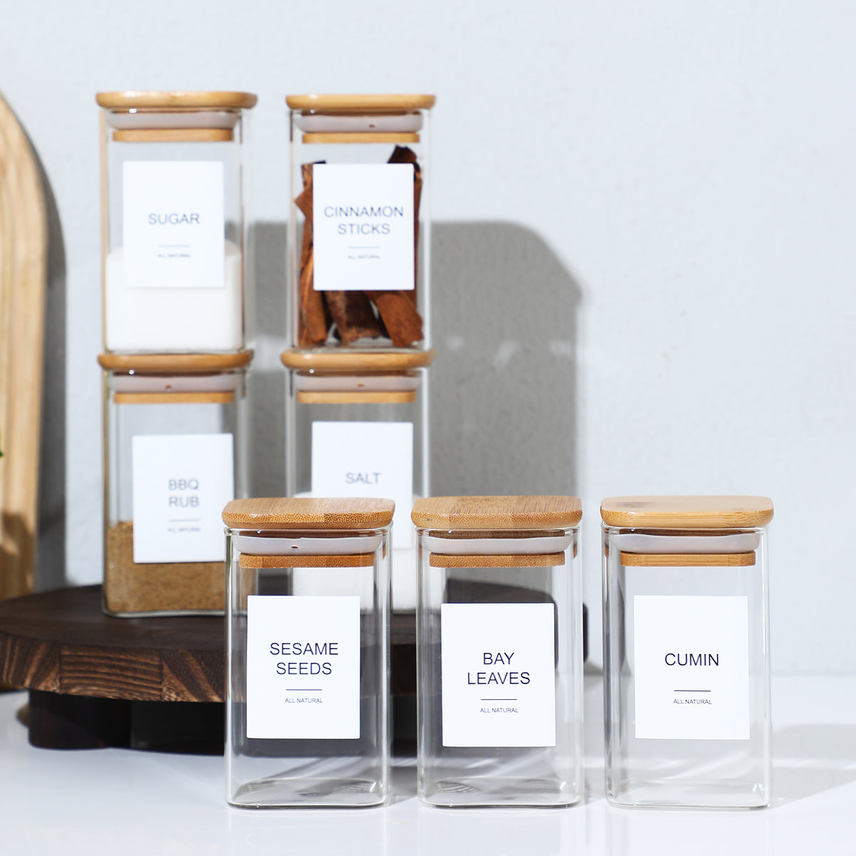 Square Glass Spice Jar Set – 12 Jars with 72 Labels
