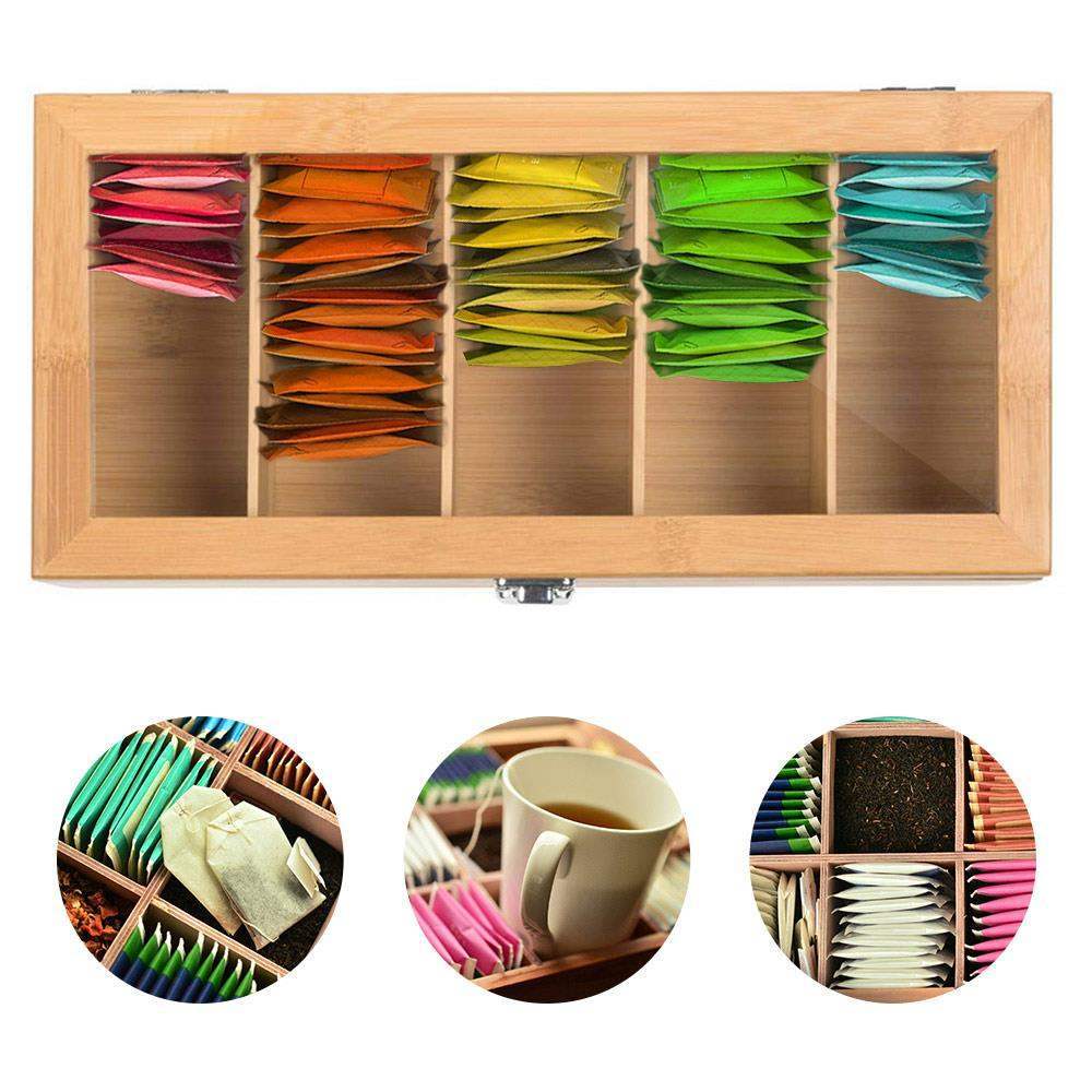 Bamboo Tea Bag & Jewellery Organiser Box – Multi-Compartment Storage