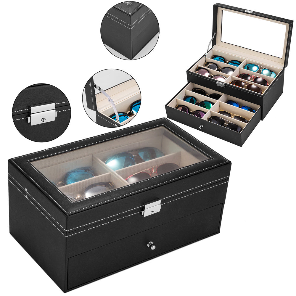 Double-Layer Glasses Display Case – 12-Grid Dust-Proof Eyewear Organiser