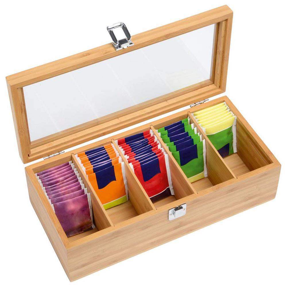 Bamboo Tea Bag & Jewellery Organiser Box – Multi-Compartment Storage