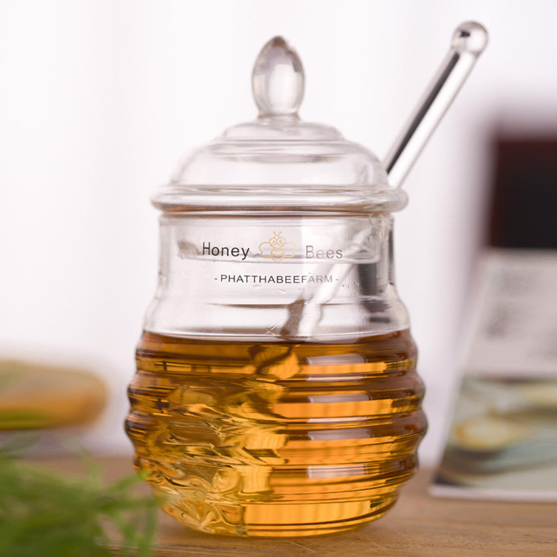 Glass Honey & Jam Jar with Dipper – 290ml Korean Style