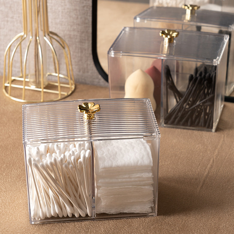 Transparent Cosmetic Organiser Box with Lid – Cotton Pad & Skincare Storage