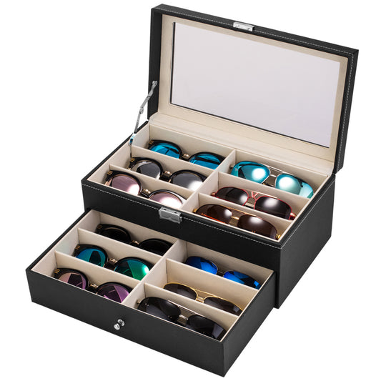 Double-Layer Glasses Display Case – 12-Grid Dust-Proof Eyewear Organiser