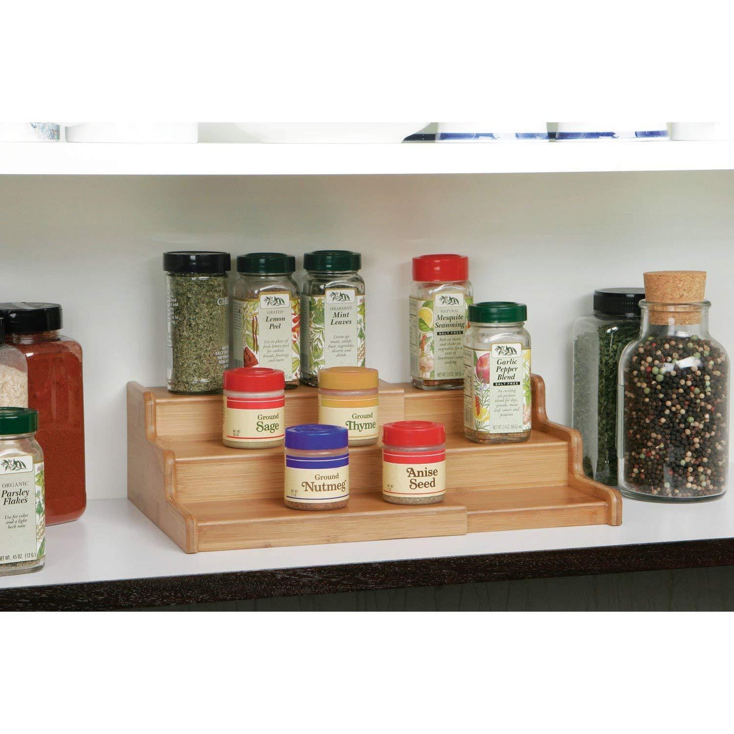 3-Tier Adjustable Bamboo Spice Rack – Wall-Mount or Countertop Kitchen Organiser