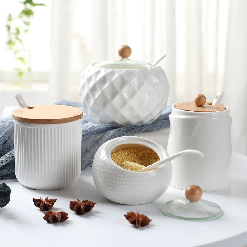 Ceramic Seasoning Jar with Bamboo Lid – Kitchen Spice Container