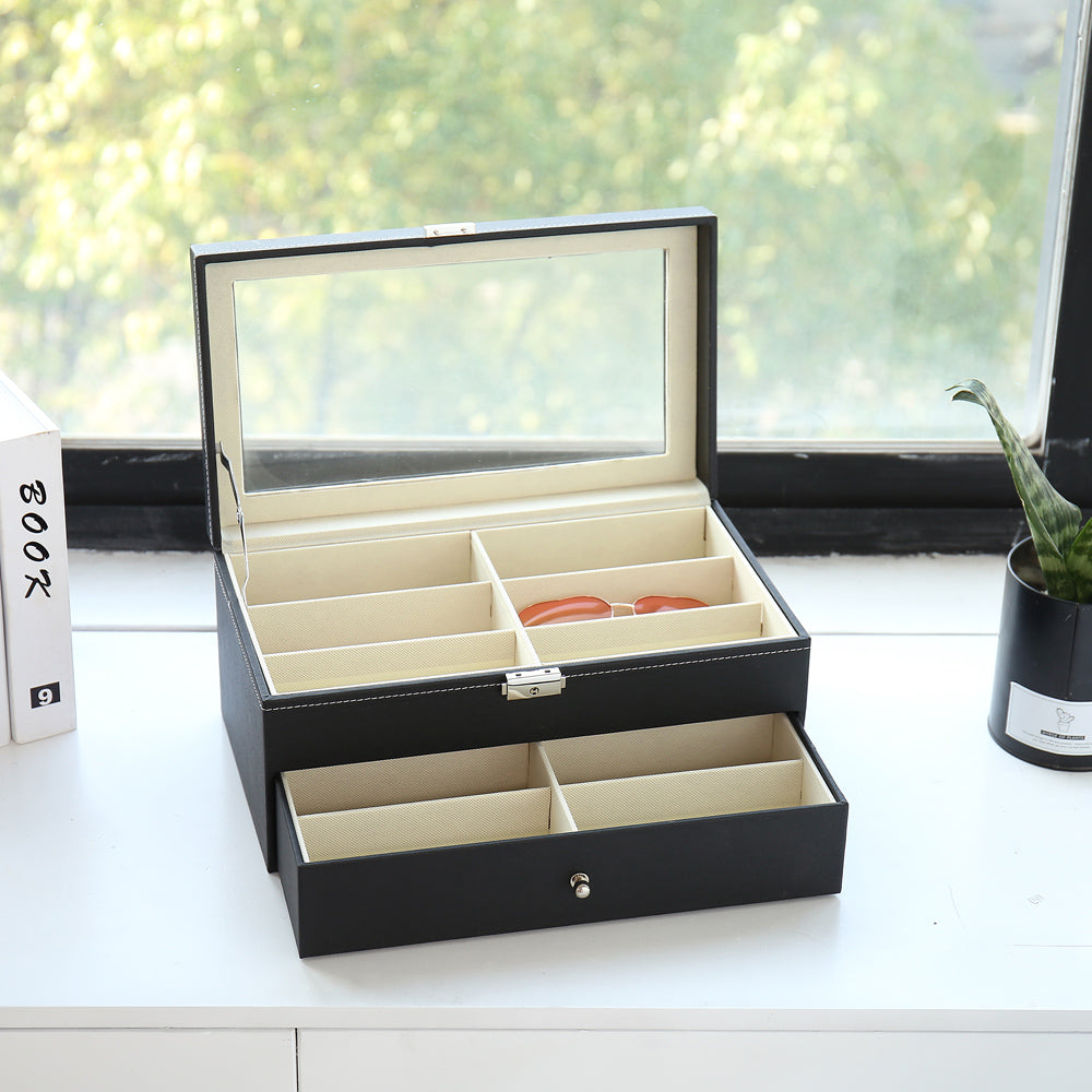 Double-Layer Glasses Display Case – 12-Grid Dust-Proof Eyewear Organiser