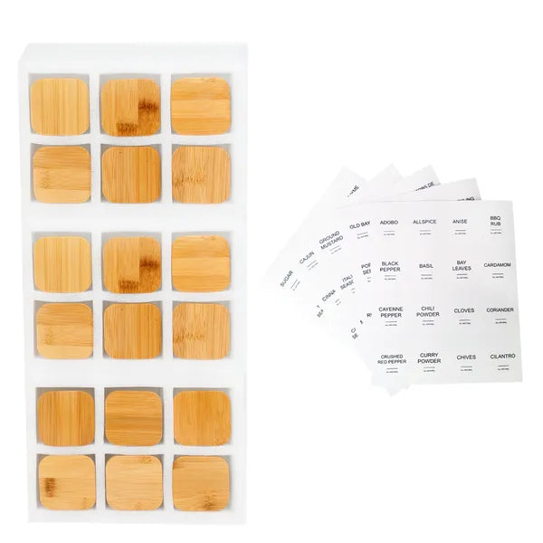 Square Glass Spice Jar Set – 18 Pieces with Bamboo Lids (240ml)