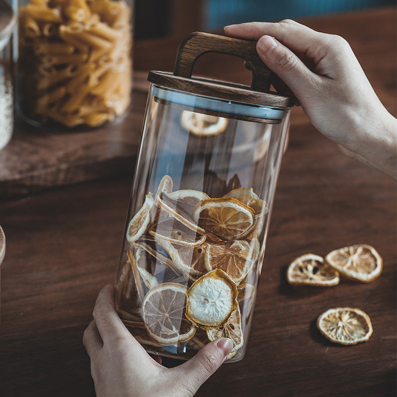 Large Glass Storage Jar with Solid Wood Lid – Japanese-Style Pantry Container