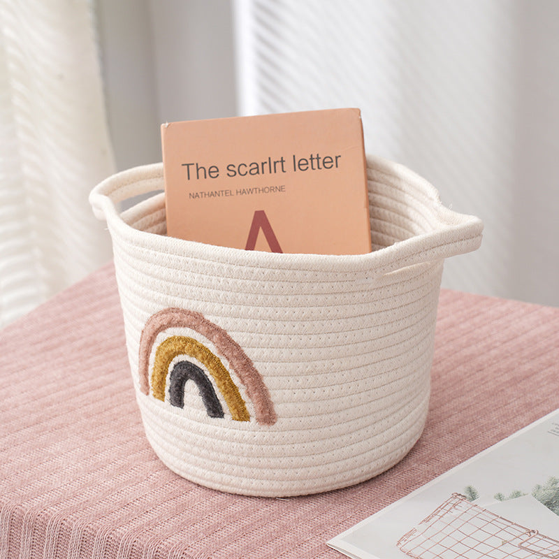 Rainbow Cotton Braided Storage Basket – Handwoven Organiser