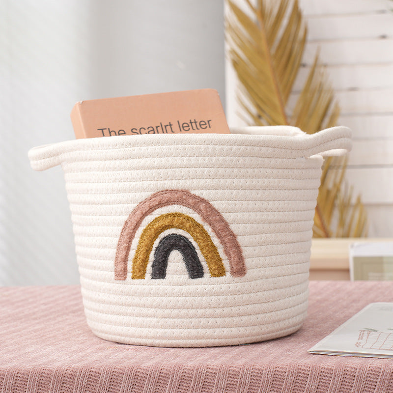 Rainbow Cotton Braided Storage Basket – Handwoven Organiser