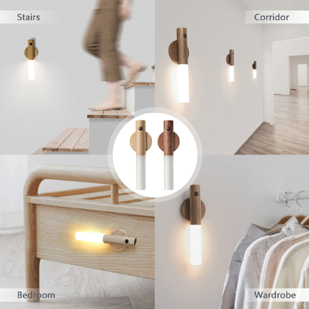 Wireless LED Night Light with Motion Sensor – Magnetic Wood Design