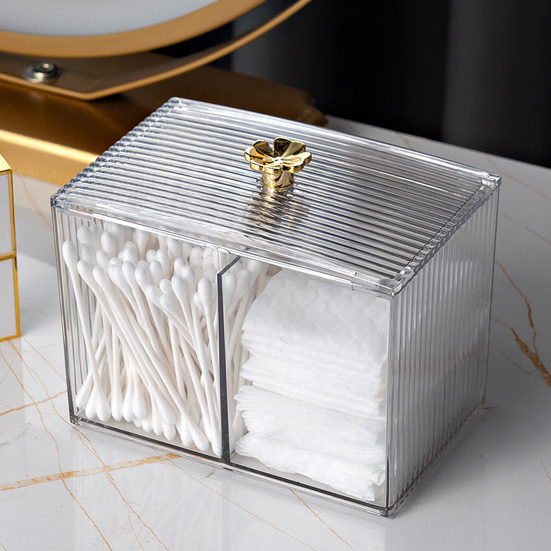 Transparent Cosmetic Organiser Box with Lid – Cotton Pad & Skincare Storage
