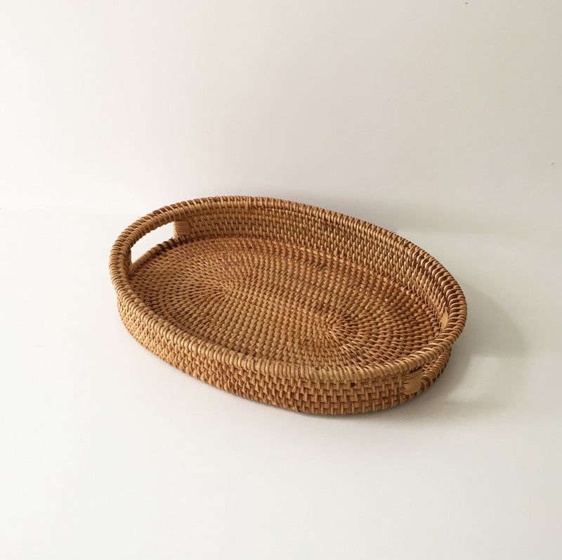 Round Rattan Snack & Bread Basket – Handwoven Decorative Food Display Tray