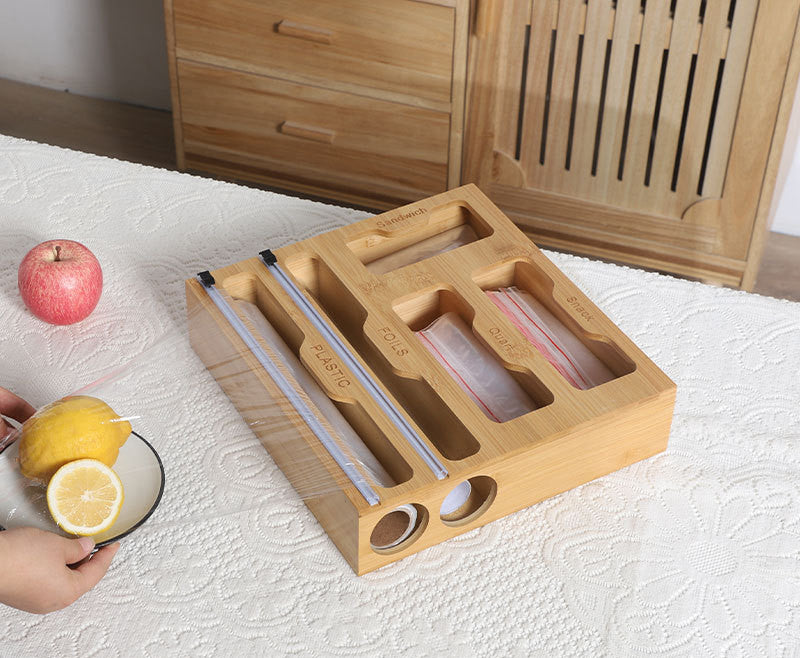 Bamboo Cling Film Cutter & Drawer Storage Box – Creative Kitchen Wrap Organiser