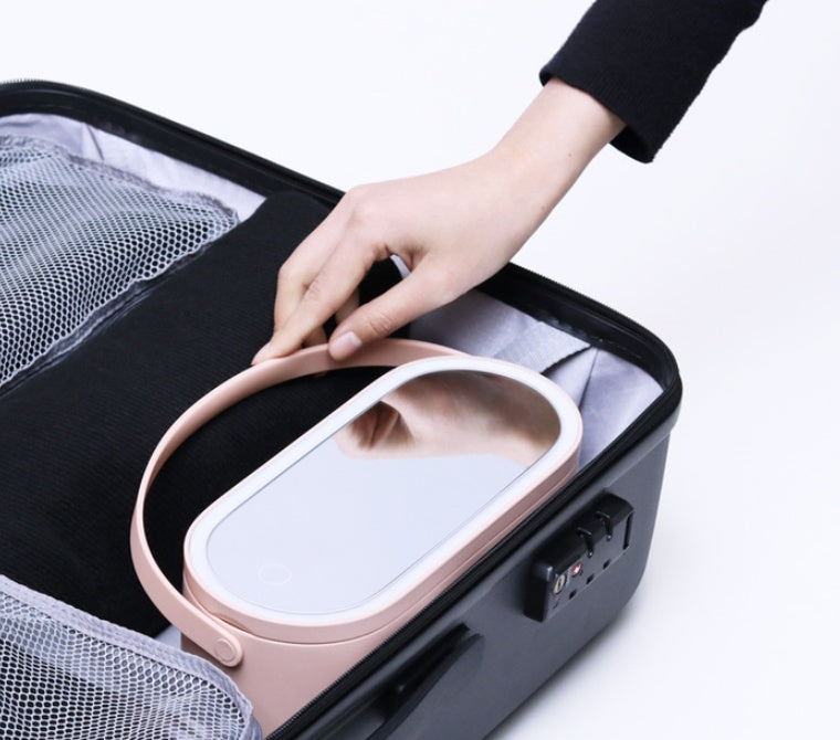 LED Lighted Makeup Mirror Organiser Box – Desktop Cosmetic Storage with Light