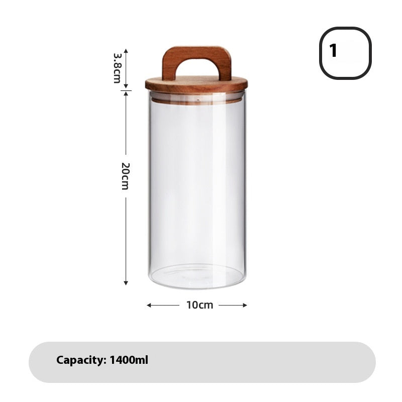 Large Glass Storage Jar with Solid Wood Lid – Japanese-Style Pantry Container