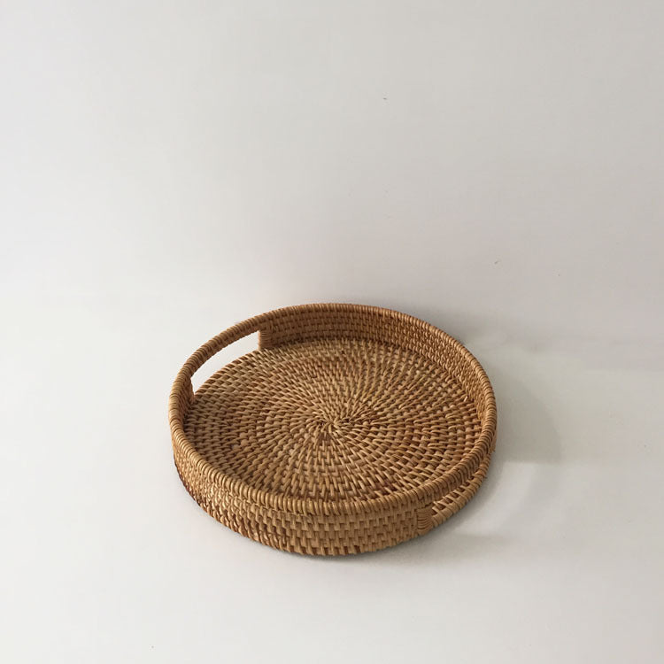Round Rattan Snack & Bread Basket – Handwoven Decorative Food Display Tray