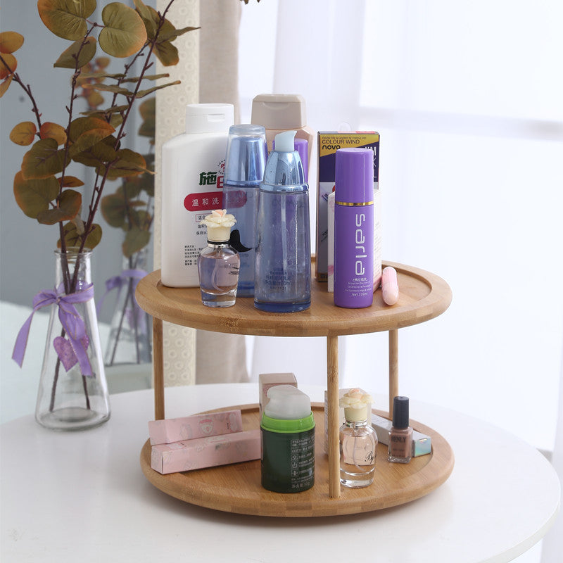 2-Tier Rotating Bamboo Spice Rack – 360° Turntable Kitchen Organiser