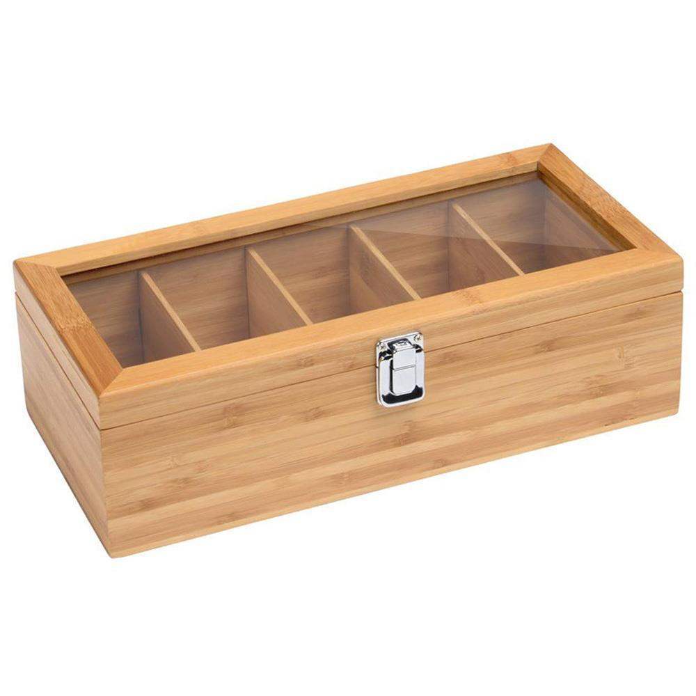 Bamboo Tea Bag & Jewellery Organiser Box – Multi-Compartment Storage