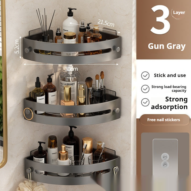 Punch-Free Bathroom Corner Storage Rack – 3-Tier Triangle Shelf Organiser
