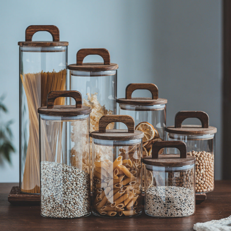 Large Glass Storage Jar with Solid Wood Lid – Japanese-Style Pantry Container