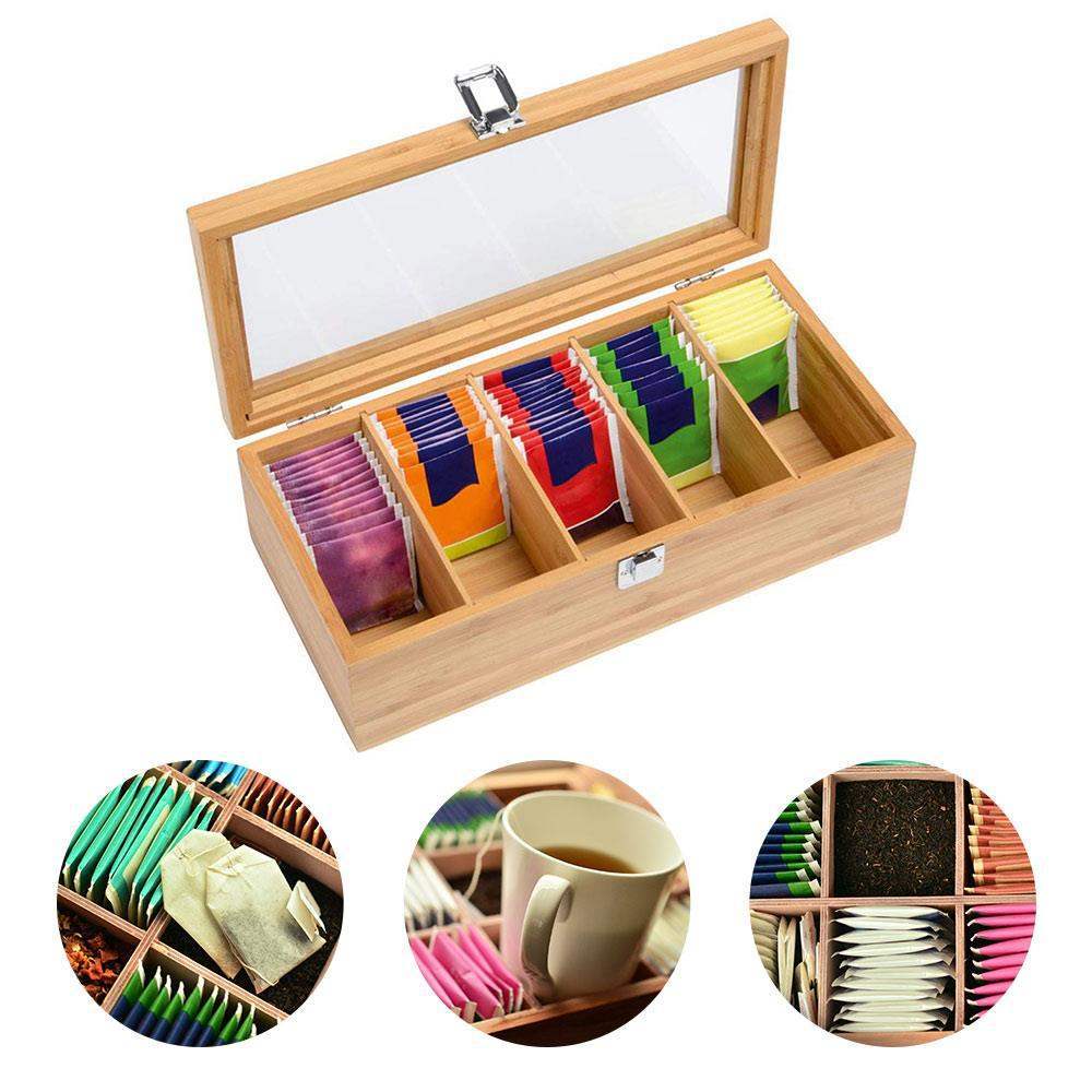 Bamboo Tea Bag & Jewellery Organiser Box – Multi-Compartment Storage