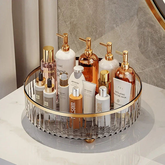 Rotating Luxury Cosmetic Organiser – Transparent Perfume & Skincare Display Tray