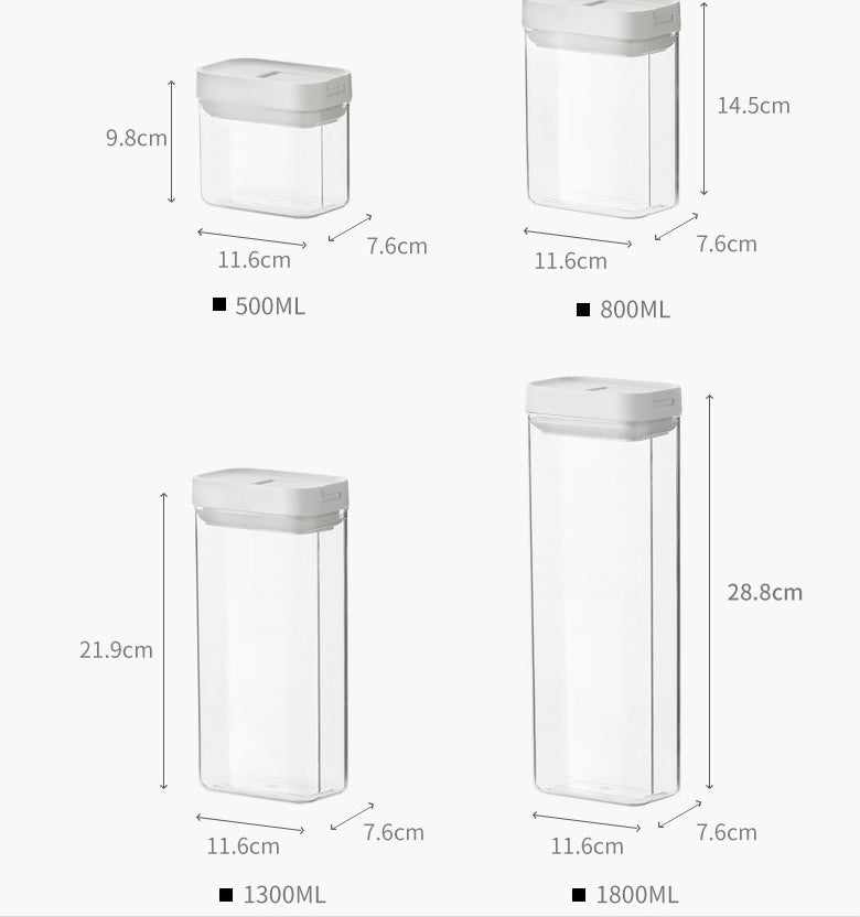 Square Airtight Pasta Storage Jars – Transparent Food Containers (500ml–1800ml)