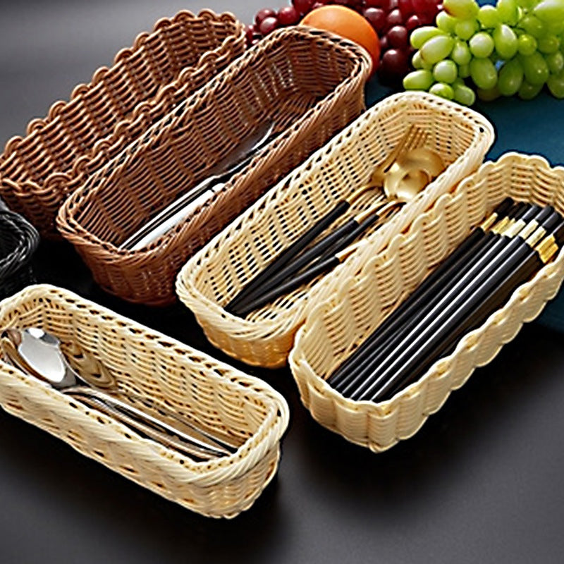 Rattan-Style Chopstick & Cutlery Holder – Woven Drain Tableware Basket
