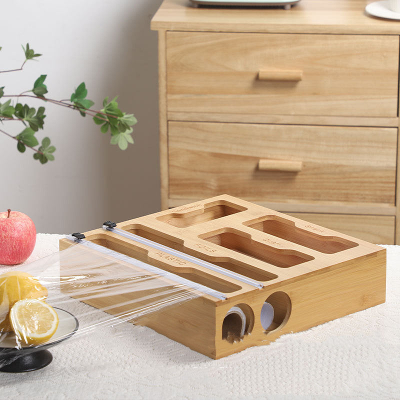 Bamboo Cling Film Cutter & Drawer Storage Box – Creative Kitchen Wrap Organiser
