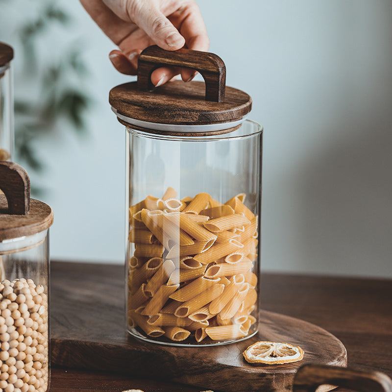 Large Glass Storage Jar with Solid Wood Lid – Japanese-Style Pantry Container