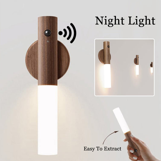 Wireless LED Night Light with Motion Sensor – Magnetic Wood Design