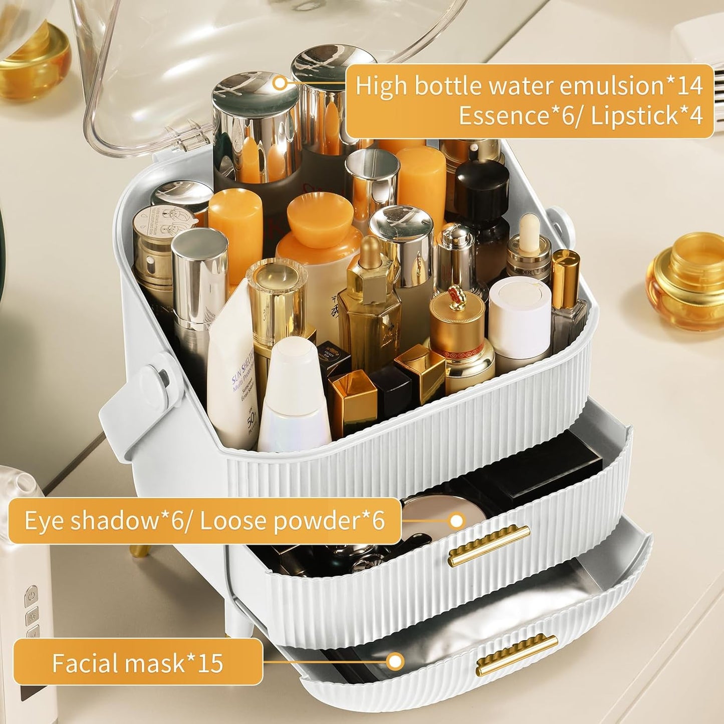 Makeup Organiser with 2 Drawers & Transparent Cover – Vanity Cosmetic Display Case