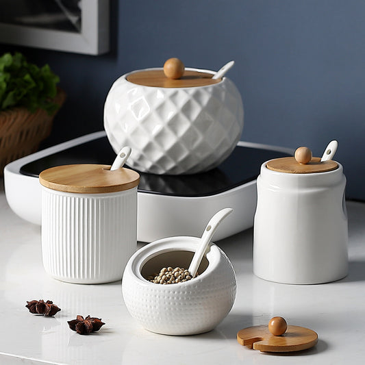 Ceramic Seasoning Jar with Bamboo Lid – Kitchen Spice Container