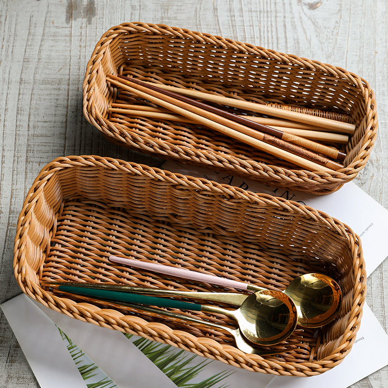Rattan-Style Chopstick & Cutlery Holder – Woven Drain Tableware Basket