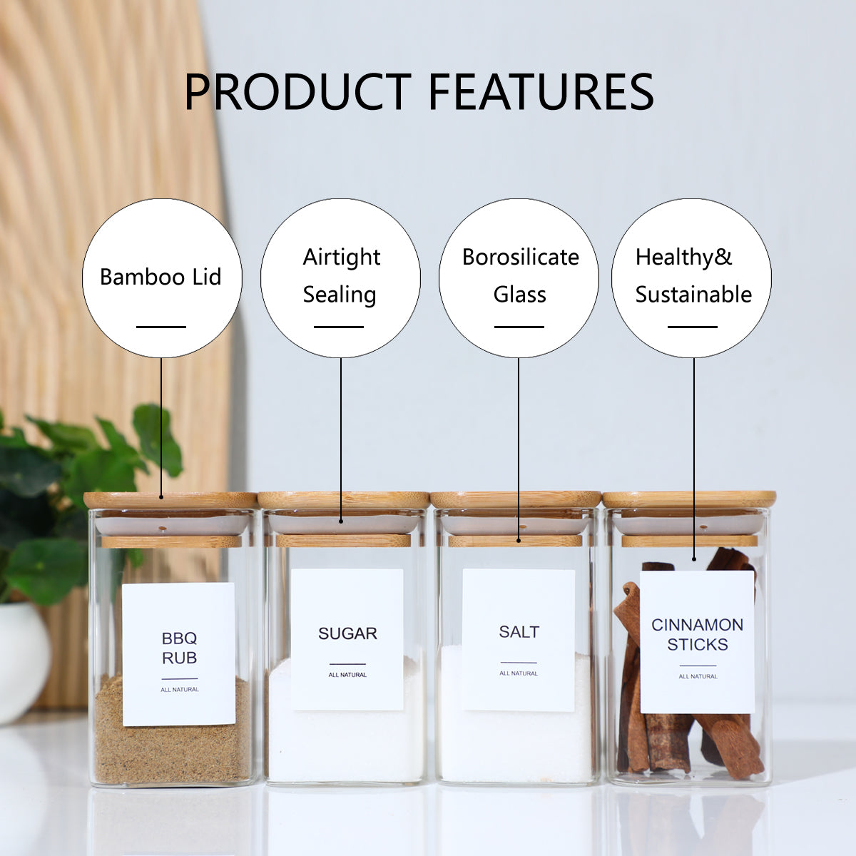 Square Glass Spice Jar Set – 12 Jars with 72 Labels