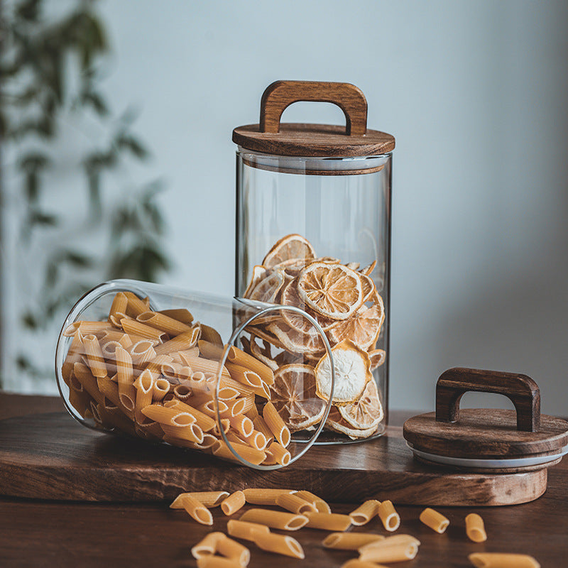 Large Glass Storage Jar with Solid Wood Lid – Japanese-Style Pantry Container