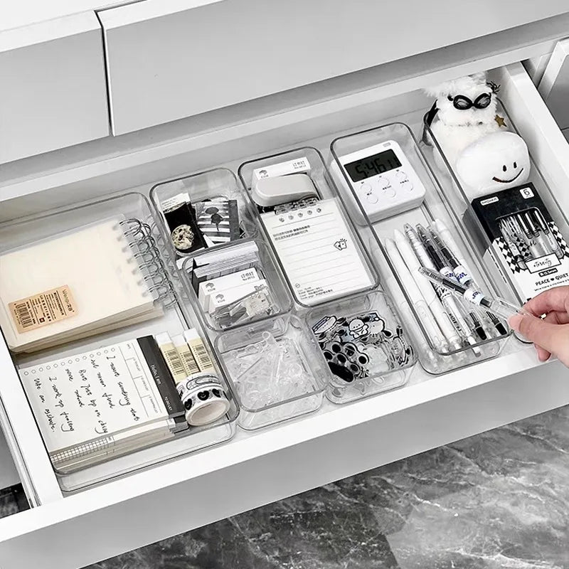 Clear Drawer Organiser Storage Bin | Desk, Cosmetic, Kitchen & Bathroom Tidy